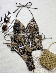 3 piece leopard bikini set