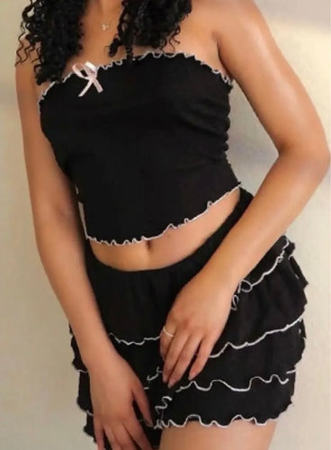 Y2K mini ruffle 2 piece set