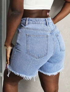 Light blue denim high waist shorts