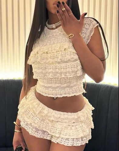 Trendy lace summer short set