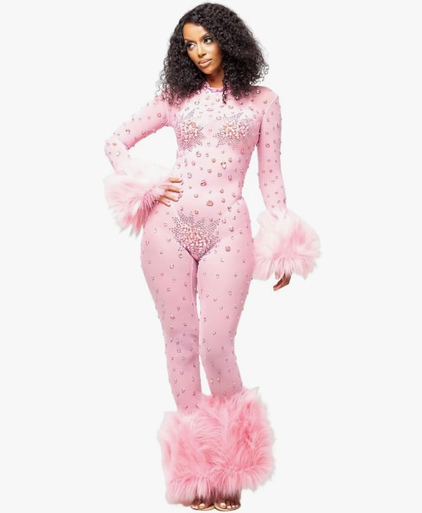 Rhinestone Mesh Jumpsuit