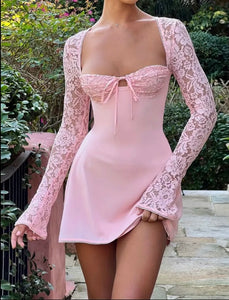 Elegant lace back tie dress