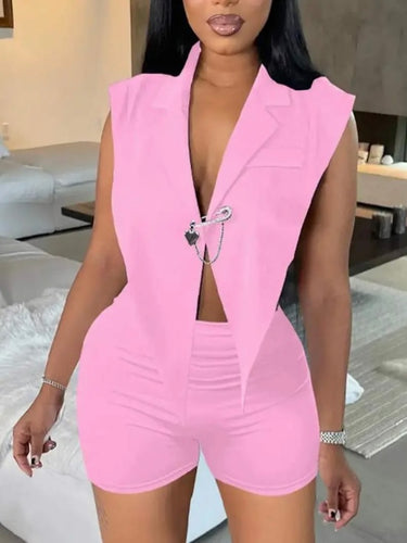 Soft pink two piece short set