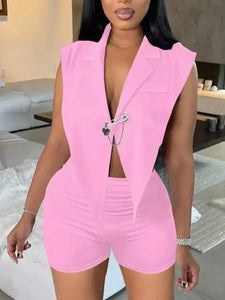 Soft pink two piece short set