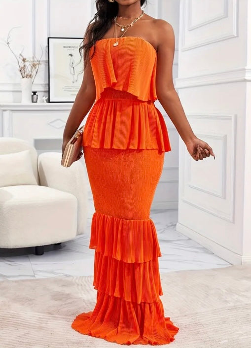 Chic bandeau ruffle hem dress