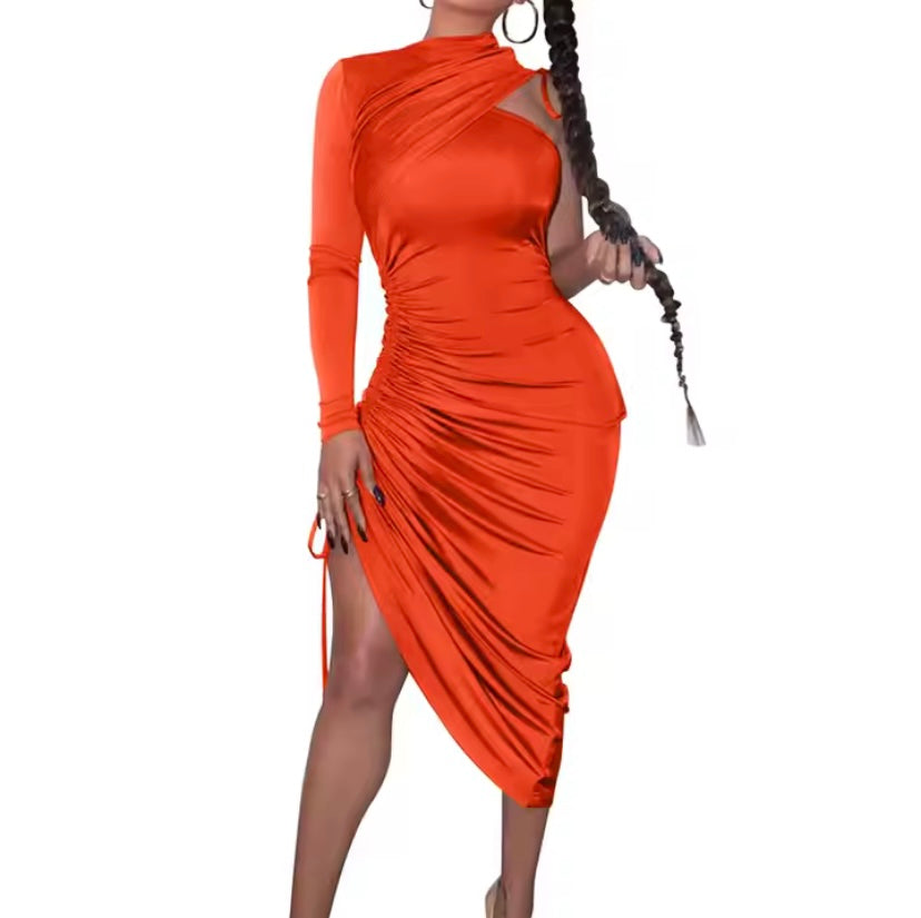 “Orange Bombshell” Classy one shoulder dress