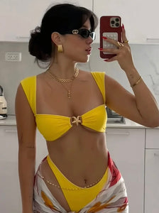 Gold starfish, yellow bikini
